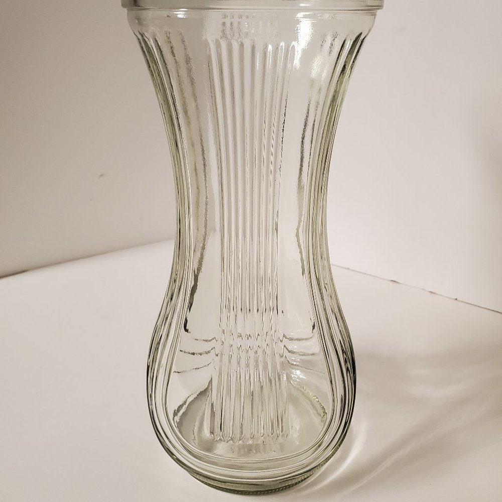 Vintage Hoosier 9 3/4" Vase Clear Glass Ribbed Swirl Design